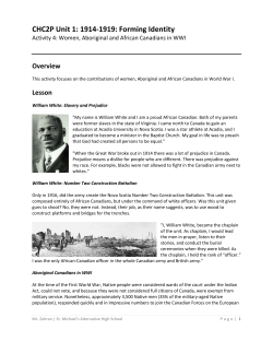 Activity 4 - Women, Aboriginal and African Canadians in WWI