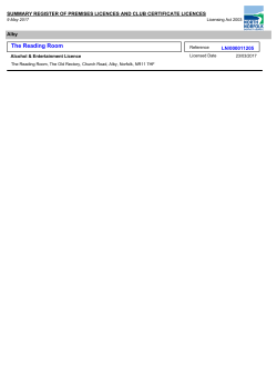 Summary Register for Premises and Club Premises