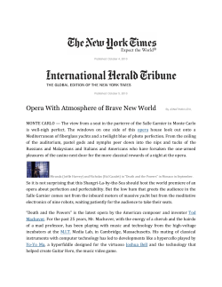 Opera With Atmosphere of Brave New World By JONATHAN LEVI,