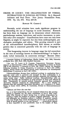 Order in Court: The Organisation of Verbal Interaction in Judicial