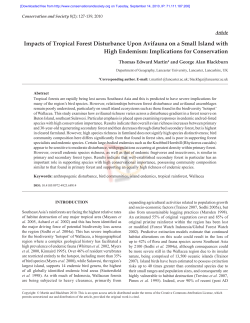 Impacts of Tropical Forest Disturbance Upon Avifauna on a Small