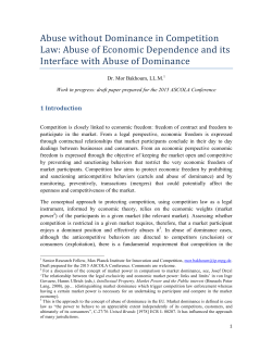 Abuse without Dominance in Competition Law: Abuse of Economic