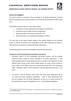 BINDER REGULATIONS THEMATIC REVIEW
