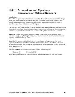 Unit 1 Expressions and Equations: Operations on