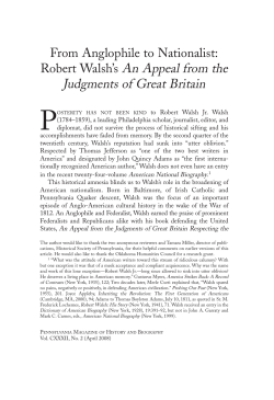 From Anglophile to Nationalist: Robert Walsh`s An Appeal from the