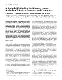 A Bacterial Method for the Nitrogen Isotopic Analysis of Nitrate in