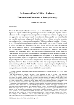 An Essay on China`s Military Diplomacy: Examination of Intentions in