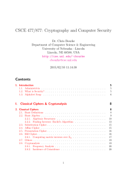 CSCE 477/877: Cryptography and Computer Security