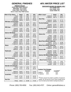 GENERAL FINISHES 40% WATER PRICE LIST