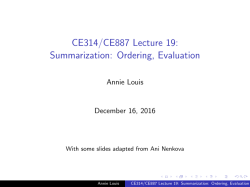 CE314/CE887 Lecture 19: Summarization: Ordering, Evaluation