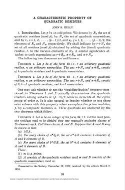 A CHARACTERISTIC PROPERTY OF QUADRATIC RESIDUES (a