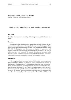 NEURAL NETWORKS AS A FRICTION CLASSIFIERS