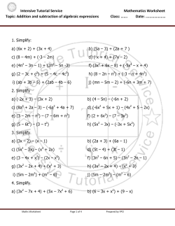 Intensive Tutorial Service Mathematics Worksheet