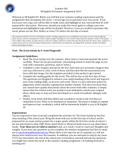Leander ISD IB English III Summer Assignment 2013 Welcome to IB