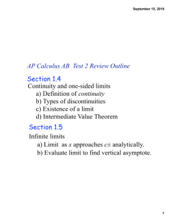 Continuity and one-sided limits a) Definition of continuity b) Types of