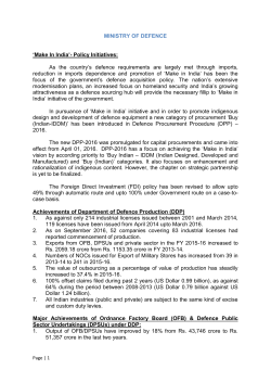 MINISTRY OF DEFENCE `Make In India`
