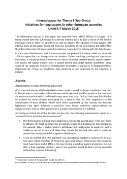 UNHCR Initiatives for long stayers in other European countries