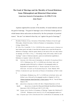The Good of Marriage and the Morality of Sexual Relations: Some