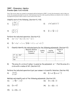 M007 &ndash; Elementary Algebra Practice Quiz 3 (4.1