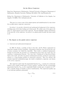 On the Mirror Conjecture Bong Lian, Department of Mathematics