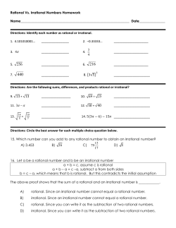 Rational Vs. Irrational Numbers Homework