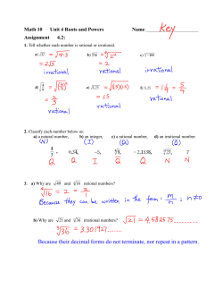 Math 10 Unit 4 Roots and Powers Name: