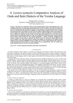 A Lexico-syntactic Comparative Analysis of Ondo and Ikale Dialects