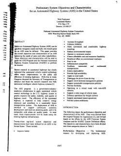 Preliminary System Objectives and Characteristics for an Automated