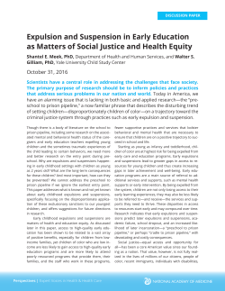 Expulsion and Suspension in Early Education as Matters of Social