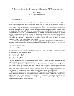 A Uni ed Semantic Treatment of Singular NP Coordination