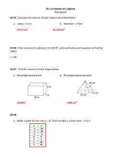 10.1.4 Volume of a Sphere Homework 10