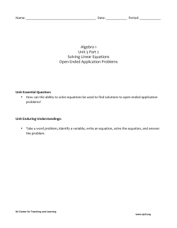 Unit 3 Solving Equations Open Ended Application