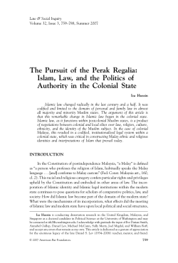 The Pursuit of the Perak Regalia: Islam, Law, and the