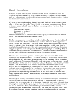 Chapter 2 &ndash; Economic Systems Today we are