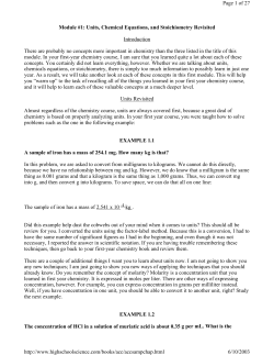 Module #1: Units, Chemical Equations, and Stoichiometry Revisited