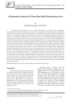 A Kinematics Analysis Of Three Best 100 M Performances Ever