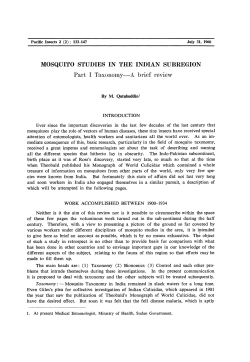 MOSQUITO STUDIES IN THE INDIAN SUBREGION Part I Taxonomy