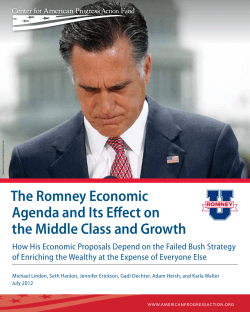 The Romney Economic Agenda and Its Effect on the Middle Class
