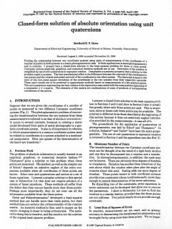 Closed-form solution of absolute orientation using unit quaternions