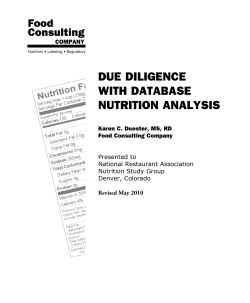 DUE DILIGEnCE WITH DaTaBaSE nUTRITIon anaLySIS
