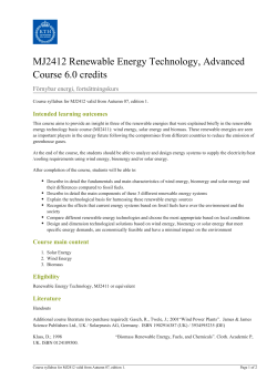KTH | MJ2412 Renewable Energy Technology, Advanced Course