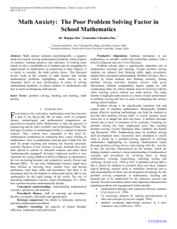 Math Anxiety: The Poor Problem Solving Factor in School Mathematics