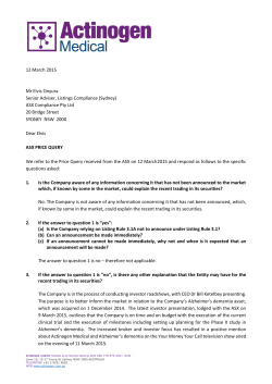 12 March 2015 Mr Elvis Onyura Senior Adviser, Listings Compliance
