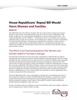 House Republicans` Repeal Bill Would Harm Women and