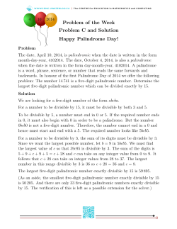 Problem of the Week Problem C and Solution Happy Palindrome Day!