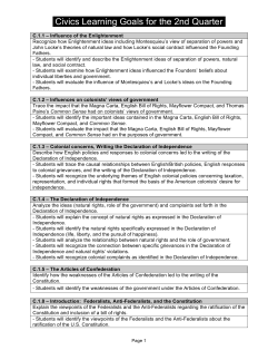 Civics Learning Goals for the 2nd Quarter