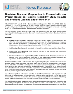 Dominion Diamond Corporation to Proceed with Jay Project Based