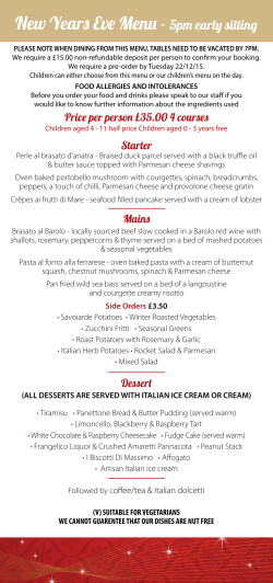 New Years Eve Menu - 5pm early sitting