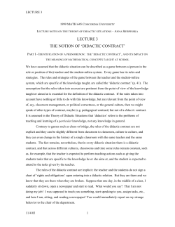 LECTURE 3 THE NOTION OF `DIDACTIC CONTRACT`