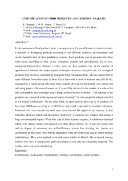 CERTIFICATION OF FOOD PRODUCTS USING EMERGY
